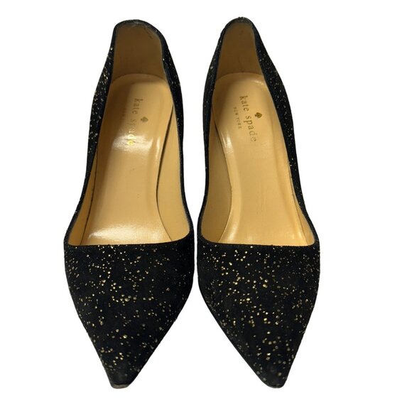 Kate Spade Licorice Pumps Womens 6 B Black Gold Flecked Suede Pointed Heel Italy - Picture 15 of 15